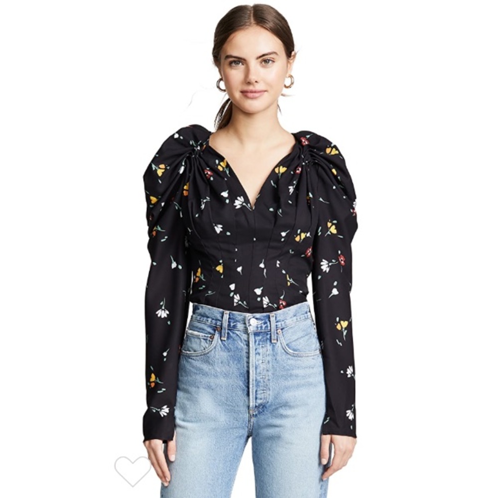 C/MEO COLLECTIVE VICE long puff sleeve floral crepe top sz.XXS